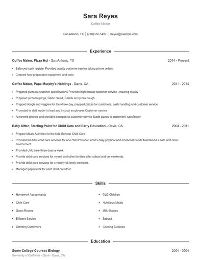 Coffee Maker Resume