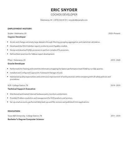 Cognos Developer Resume