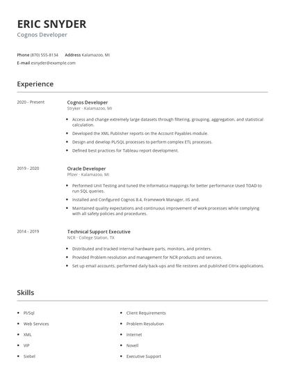 Cognos Developer Resume