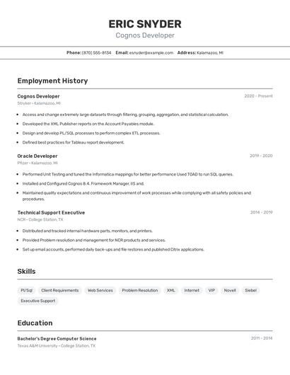 Cognos Developer Resume