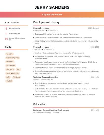 Cognos Developer Resume