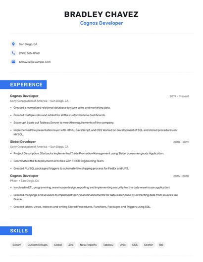 Cognos Developer Resume