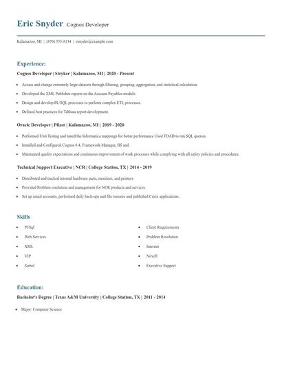 Cognos Developer Resume