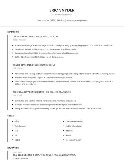 Cognos Developer Resume