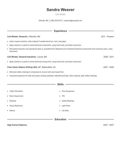 Coil Winder Resume