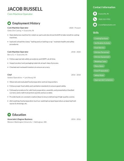 Coin Machine Operator Resume