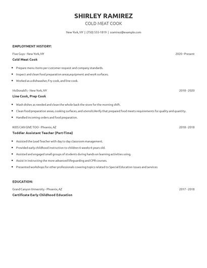 Cold Meat Cook Resume