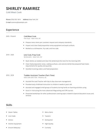Cold Meat Cook Resume