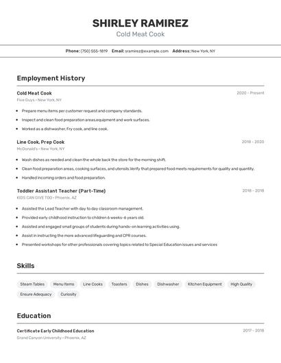 Cold Meat Cook Resume