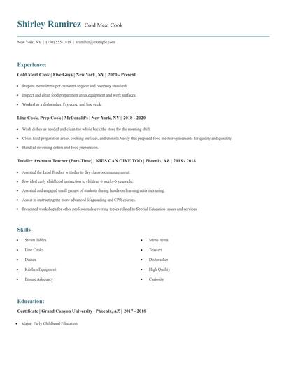 Cold Meat Cook Resume
