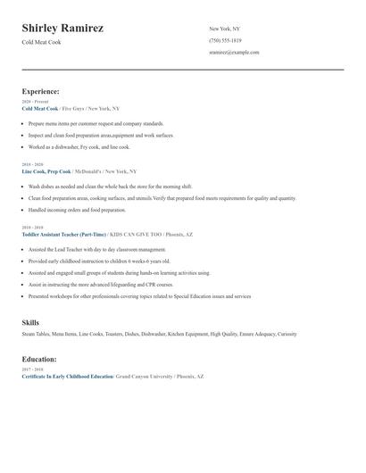 Cold Meat Cook Resume