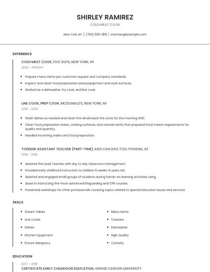 Cold Meat Cook Resume