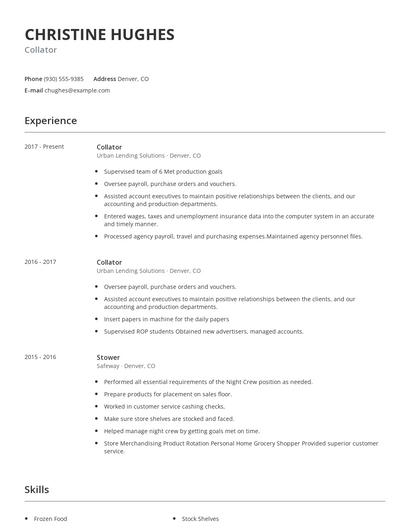 Collator Resume
