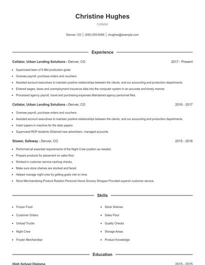 Collator Resume