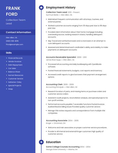 Collection Team Lead Resume