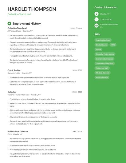 Collection Team Lead Resume