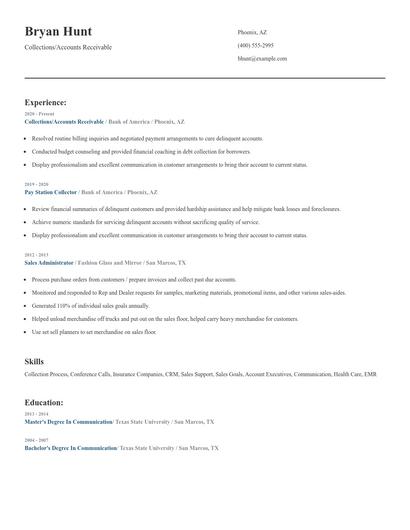 Collections/Accounts Receivable Resume