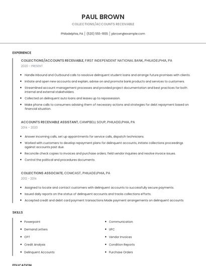 Collections/Accounts Receivable Resume