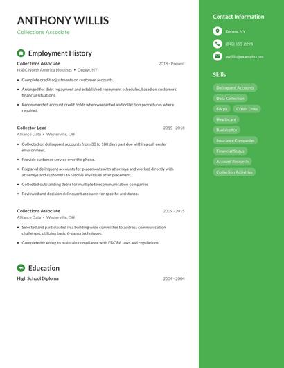 Collections Associate Resume