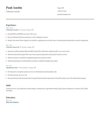 Collections Associate Resume