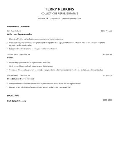 Collections Representative Resume