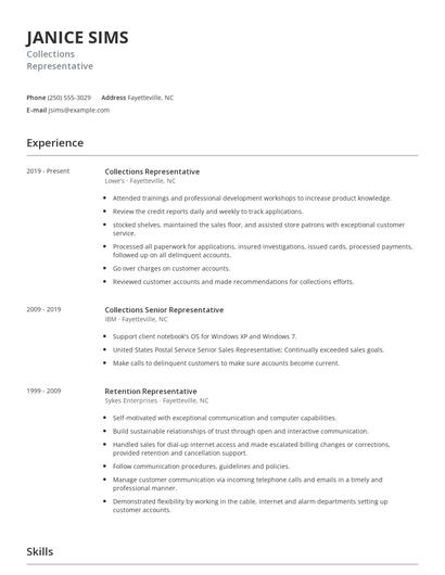 Collections Representative Resume