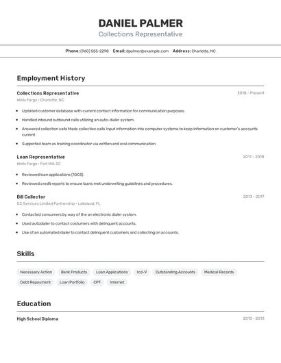 Collections Representative Resume