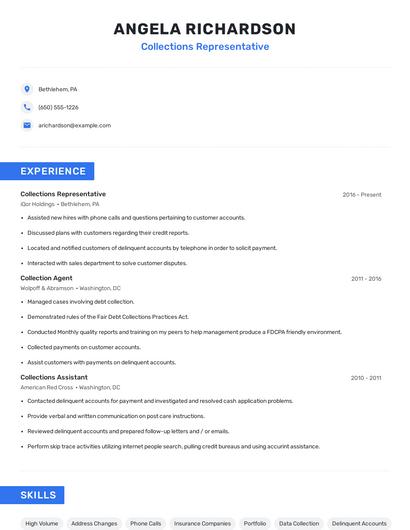 Collections Representative Resume
