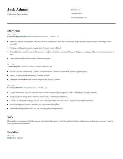 Collections Representative Resume