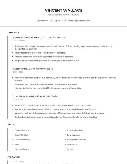 Collections Representative Resume