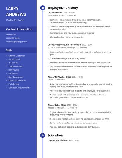 Collector Lead Resume