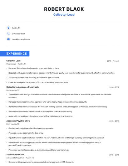 Collector Lead Resume