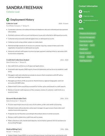Collector Lead Resume