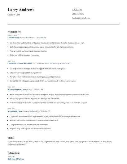 Collector Lead Resume