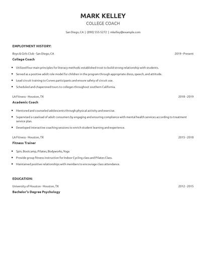 College Coach Resume