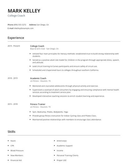 College Coach Resume