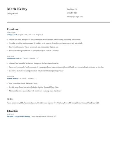 College Coach Resume