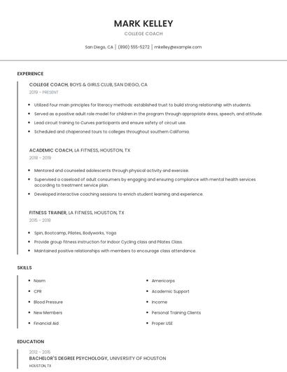 College Coach Resume