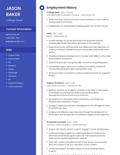 College Dean Resume