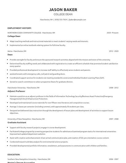 College Dean Resume