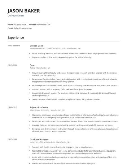 College Dean Resume