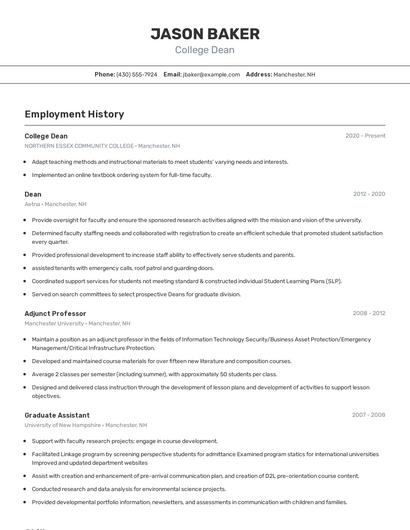 College Dean Resume