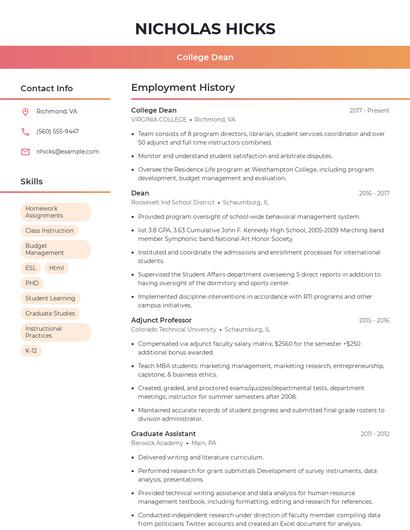 College Dean Resume