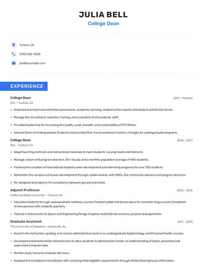 College Dean Resume