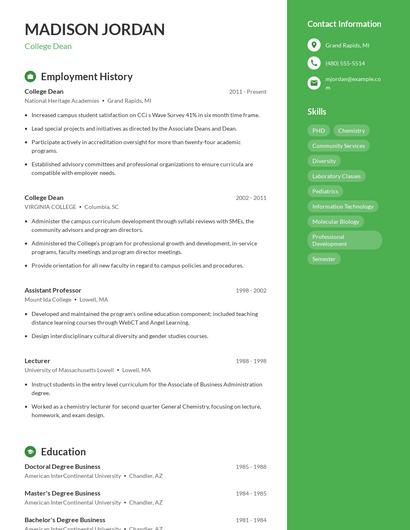 College Dean Resume