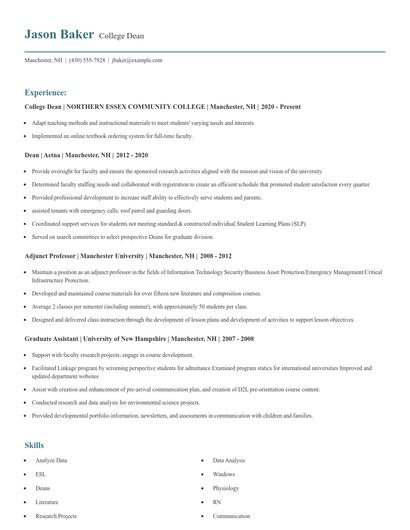 College Dean Resume