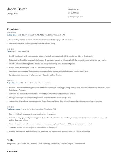 College Dean Resume