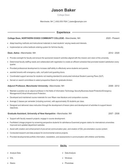 College Dean Resume