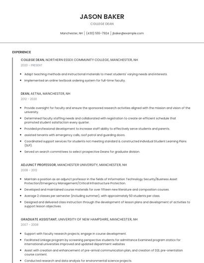 College Dean Resume