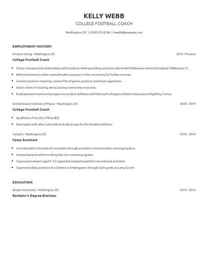 College Football Coach Resume